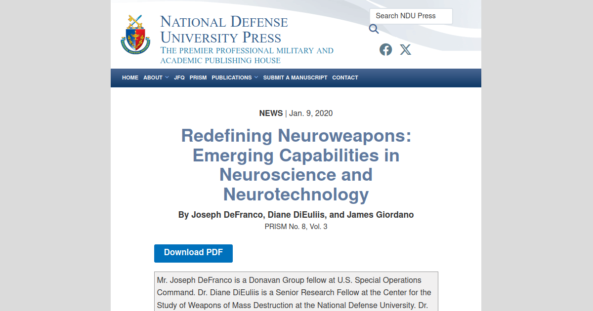 Redefining Neuroweapons: Emerging Capabilities in Neuroscience and Neurotechnology