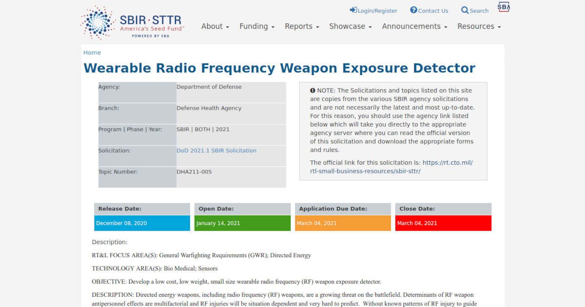 Wearable Radio Frequency Weapon Exposure Detector