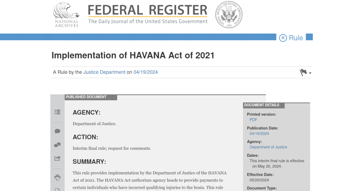 Implementation of HAVANA Act of 2021, 19 April 2024
