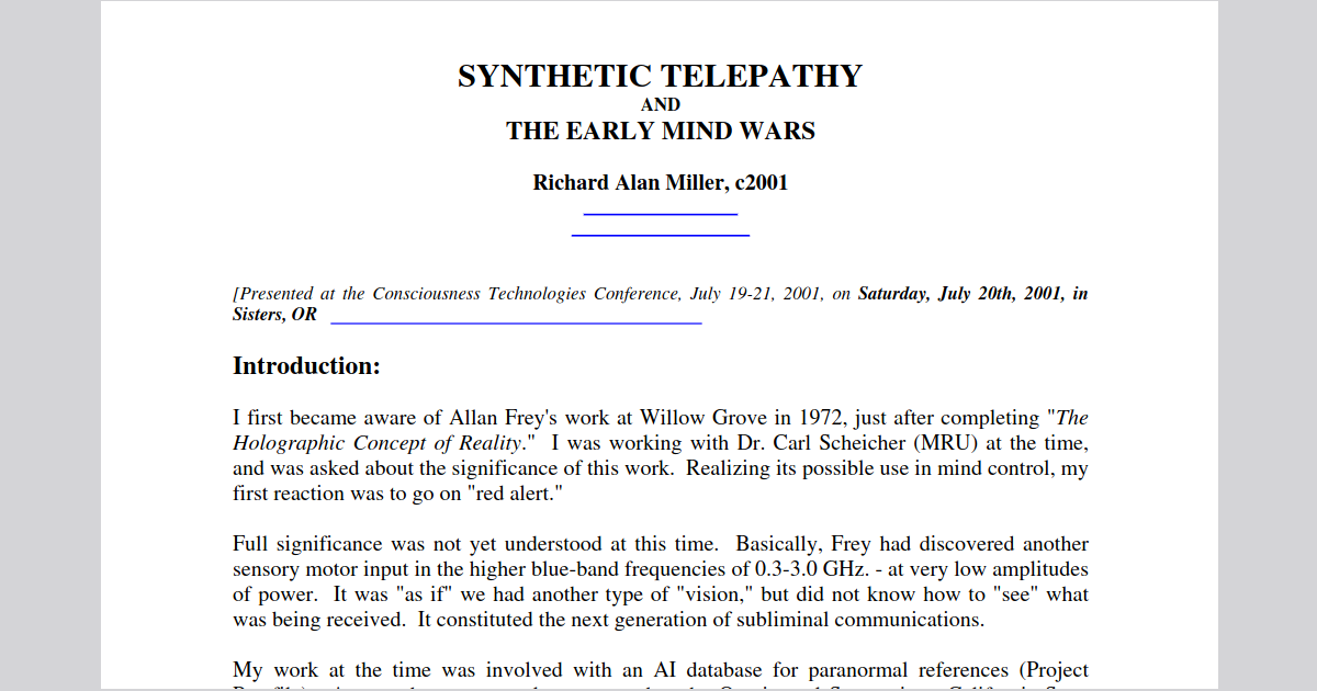 SYNTHETIC TELEPATHY AND THE EARLY MIND WARS